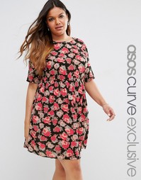 Розовое свободное платье с цветочным принтом ASOS CURVE - Мульти