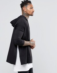 Плотный oversize-лонгслив с капюшоном и разрезами сбоку ASOS - Черный