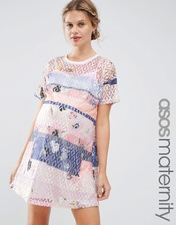 Кружевное цельнокройное платье с принтом ASOS Maternity - Мульти