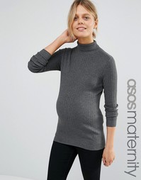 Джемпер для беременных в рубчик с высокой горловиной ASOS Maternity