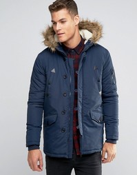 Парка с искусственным мехом на капюшоне Brave Soul - Темно-синий