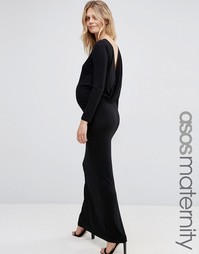 Платье макси для беременных с длинными рукавами и глубоким вырезом сза Asos Maternity