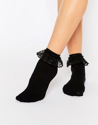 Носки с кружевными оборками Leg Avenue - Черный