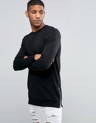 Черный удлиненный облегающий свитшот с молниями по бокам ASOS - Черный