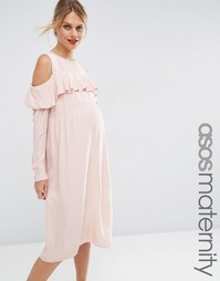 Платье для беременных с рюшами спереди и вырезами на плечах ASOS Mater