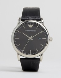 Часы с черным узким кожаным ремешком Emporio Armani AR2500 - Черный