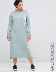 ASOS CURVE Casual Column Midi Dress With Long Sleeve - Сине-зеленый