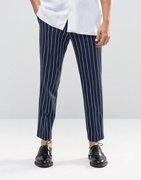 Укороченные брюки слим в тонкую полоску ASOS - Темно-синий