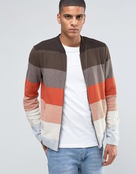 Вязаная полосатая куртка-пилот в стиле колор блок ASOS - Коричневый