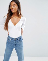 Боди запахом и длинными рукавами ASOS - Белый