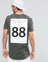 Длинная футболка цвета хаки с принтом 88 сзади ASOS - Forest night