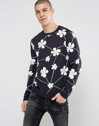 ASOS Jumper With All Over Floral Design - Темно-синий