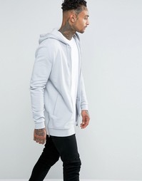 ASOS Longline Hoodie With Side Zips In Light Blue - Hvar