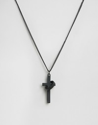 Черное матовое ожерелье с кольцом и крестом Chained &amp; Able - Черный