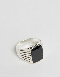 Квадратное кольцо с черным камнем Reclaimed Vintage - Серебряный