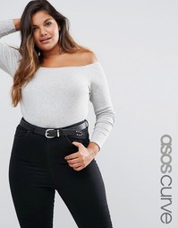 Топ в рубчик с длинными рукавами и открытыми плечами ASOS CURVE