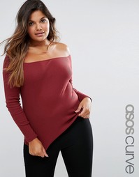 Топ в рубчик с длинными рукавами и открытыми плечами ASOS CURVE