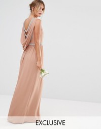 TFNC WEDDING Drape Back Maxi Dress - Серо-коричневый