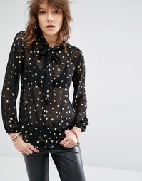 Полупрозрачный топ с принтом и завязкой на горловине Maison Scotch