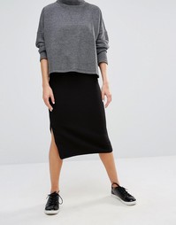 Monki Grid Textured Jersey Midi Skirt - Черный