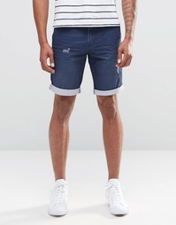 Celio Cotton Twill Short with Distressing and Contrast Turnup