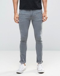 Серые рваные супероблегающие джинсы ASOS - Серый