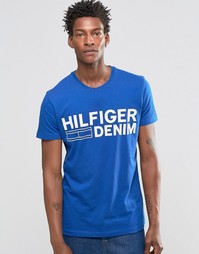 Синяя футболка с принтом логотипа Hilfiger Denim - Синий