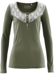 Футболка с длинными рукавами и кружевом (темно-синий) Bonprix