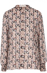 Шелковая блуза прямого кроя с воротником-стойкой и ярким принтом Dorothee Schumacher
