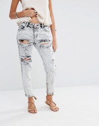 Мраморные рваные джинсы Glamorous - Серый с эффектом кислотной стирки