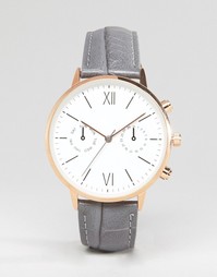 ASOS Large Face Croc Strap Watch With Rose Gold Detail - Серый