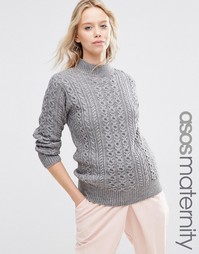 Джемпер с высоким воротом с узором косы ASOS Maternity - Серый