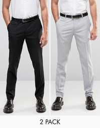 ASOS 2 Pack Skinny Smart Trousers In Black And Pale Grey SAVE 17%