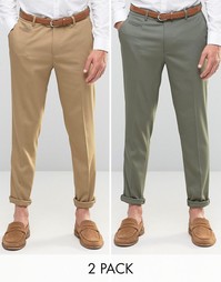 ASOS 2 Pack Skinny Smart Trousers In Brown And Khaki SAVE 17%