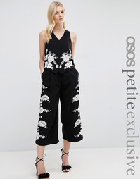ASOS PETITE Co-ord Luxe Wide Leg Culotte with Pretty Floral Embroidery