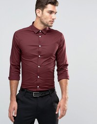 Рубашка узкого кроя с длинными рукавами ASOS - Burgundy