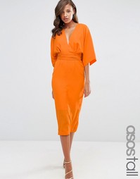 Платье-кимоно миди с глубоким вырезом ASOS TALL - Оранжевый