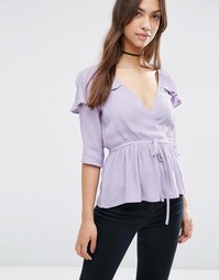 Блузка с запахом и оборкой ASOS - Сиреневый