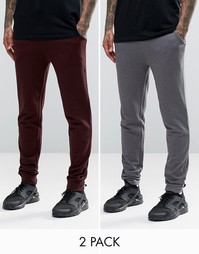 ASOS Skinny Jersey Joggers 2 Pack Charcoal/Burgundy SAVE 20%