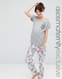 Пижамные футболка и брюки для беременных с ананасами ASOS Maternity