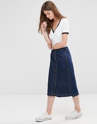 Only Button Through Midi A-line Denim Skirt - Темно-синий джинс