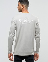 Длинный лонгслив с принтом Explicit сзади ASOS - Серый