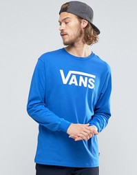 Синяя классическая футболка с длинными рукавами и логотипом Vans V00K6