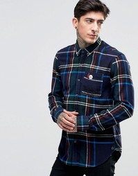 Scotch &amp; Soda Check Overshirt With Contrast Cuff In Regular Fit In Nav