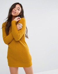 Платье-джемпер с аранским узором на рукавах Boohoo - Горчичный