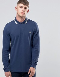 Синяя футболка-поло с длинными рукавами Fred Perry - Синий