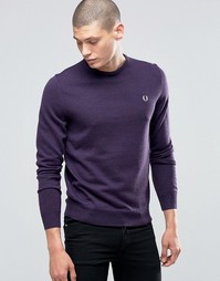 Меланжевый джемпер цвета черной смородины с круглым вырезом Fred Perry