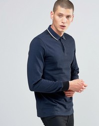 Синяя футболка-поло с длинными рукавами Fred Perry - Синий