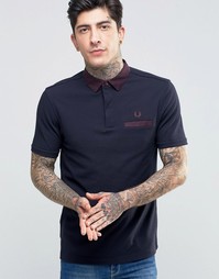 Темно-синяя футболка‑поло с тканым воротником и карманом Fred Perry