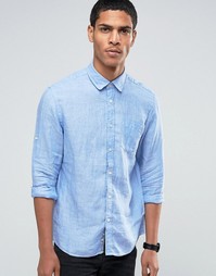 Льняная рубашка классического кроя с карманом Celio - Голубой